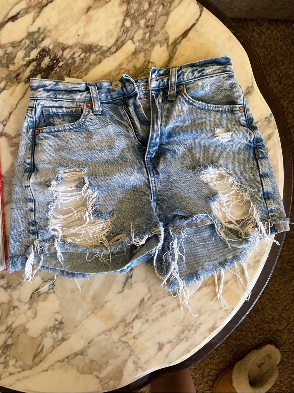 High-Rise Distressed Denim Mom Shorts - Light Blue